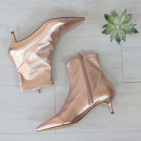 gold kitten heel booties